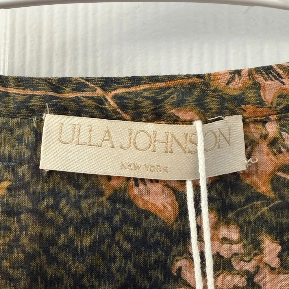 Ulla Johnson Tillie Blouse Balsam Green Floral Cotton Viscose Size 8 NEW Fall